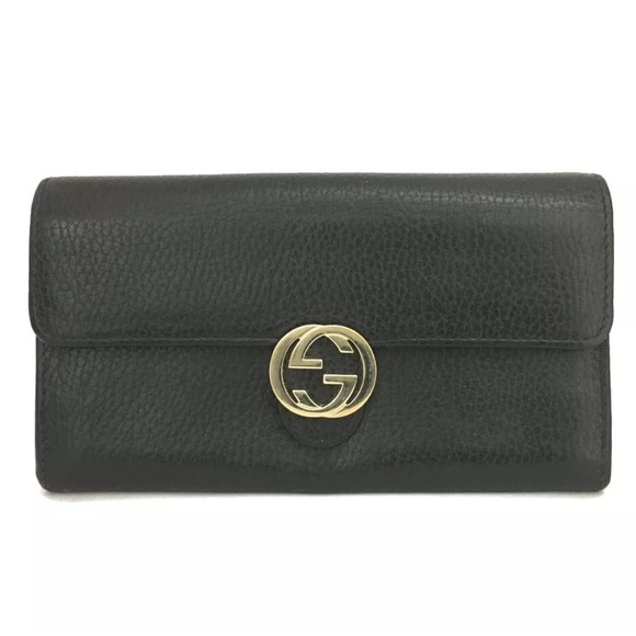 GUCCI Vintage Interlocking G Pebbled Calfskin Continental
Black Wallet Authentic - Picture 1 of 13